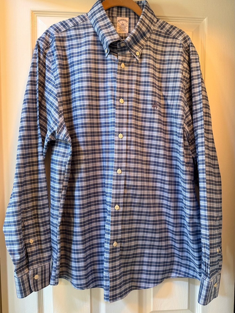 BROOKS BROTHERS Non-Iron Polo Button Down Pinpoint Regular Dress Shirt-Large